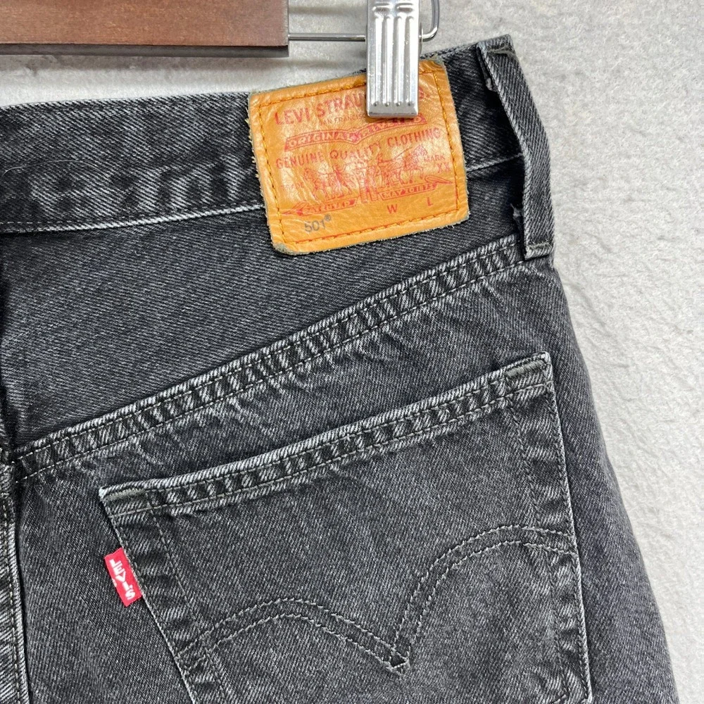 Levis 501 Denim Shorts Womens 28 Black Jorts Button Fly Distressed Cutoff Grunge